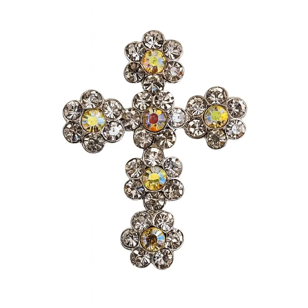 Crystal Silver Tone Cross Brooch‎